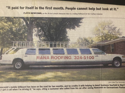 Newspaper Clipping of Commercial Roofing Rana in Memphis, TN